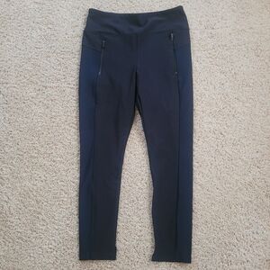 Athleta Stellar Tight Leggings Black Blue Two Tone Zip Pocket M